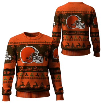 2026 Christmas Browns Festive Reindeer Tree Ugly Sweater - Moonbestprint