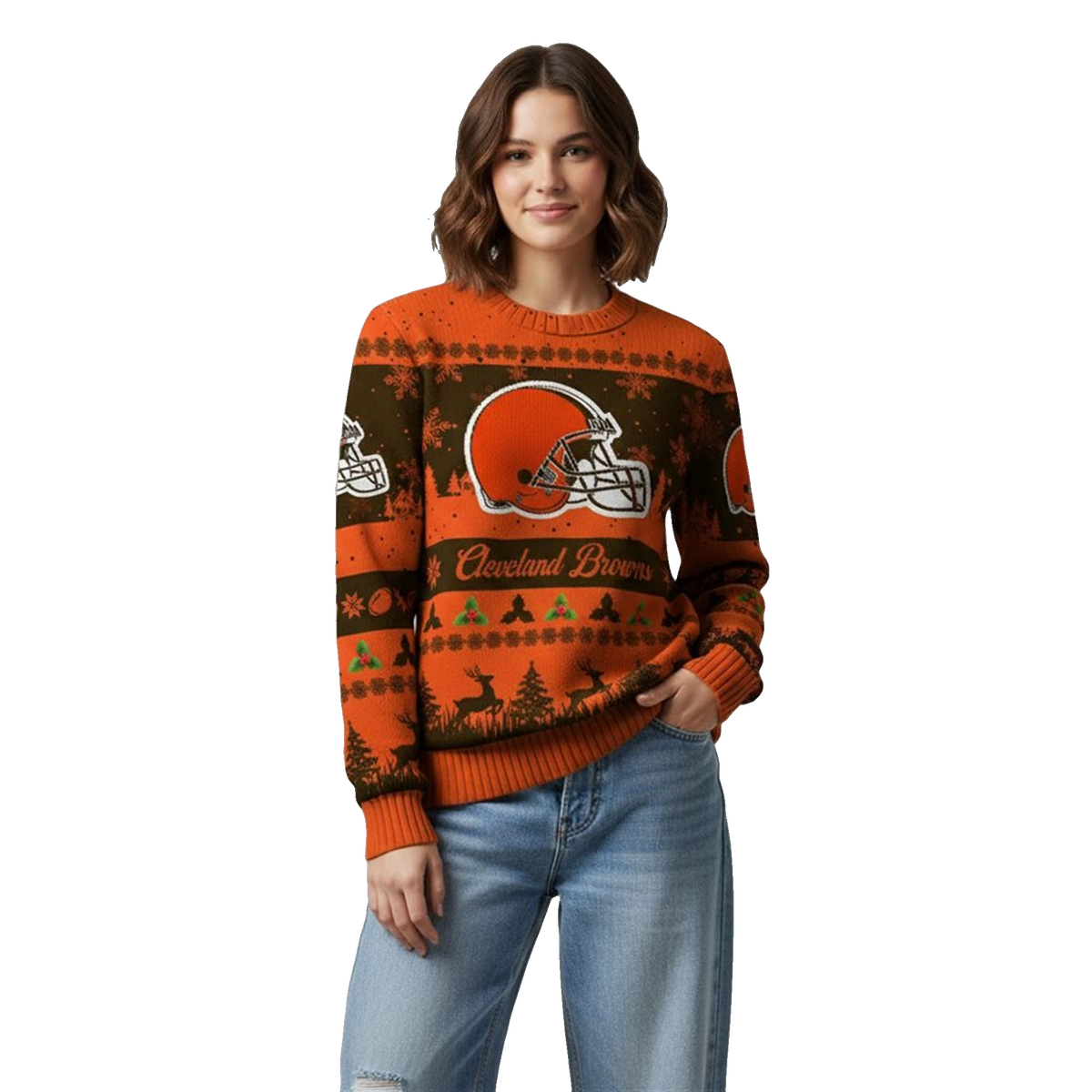 2026 Christmas Browns Festive Reindeer Tree Ugly Sweater - Moonbestprint