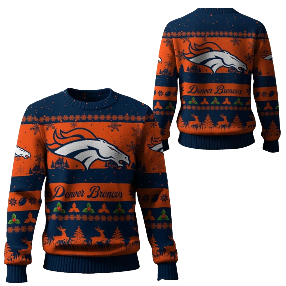 2026 Christmas Broncos Festive Reindeer Tree Ugly Sweater - Moonbestprint