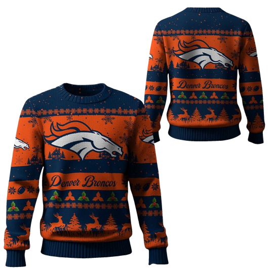 2026 Christmas Broncos Festive Reindeer Tree Ugly Sweater - Moonbestprint