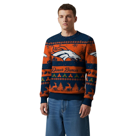 2026 Christmas Broncos Festive Reindeer Tree Ugly Sweater - Moonbestprint