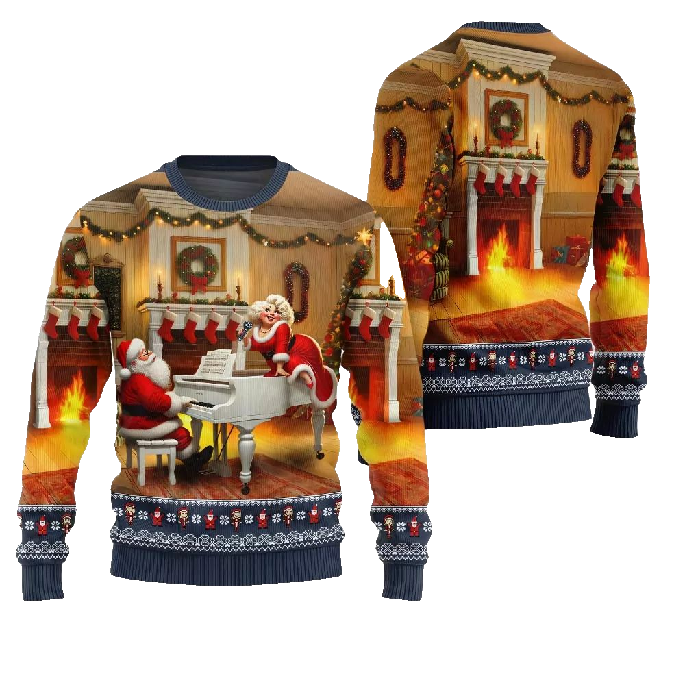 2026 Christmas Bold Piano Claus Ugly Christmas Sweater - Moonbestprint