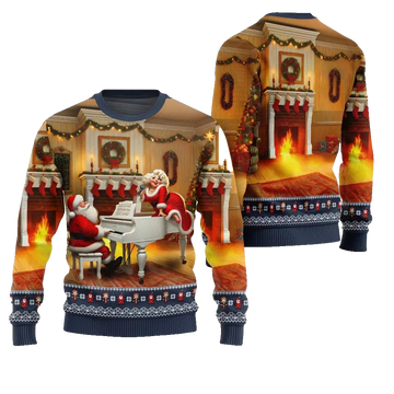2026 Christmas Bold Piano Claus Ugly Christmas Sweater - Moonbestprint