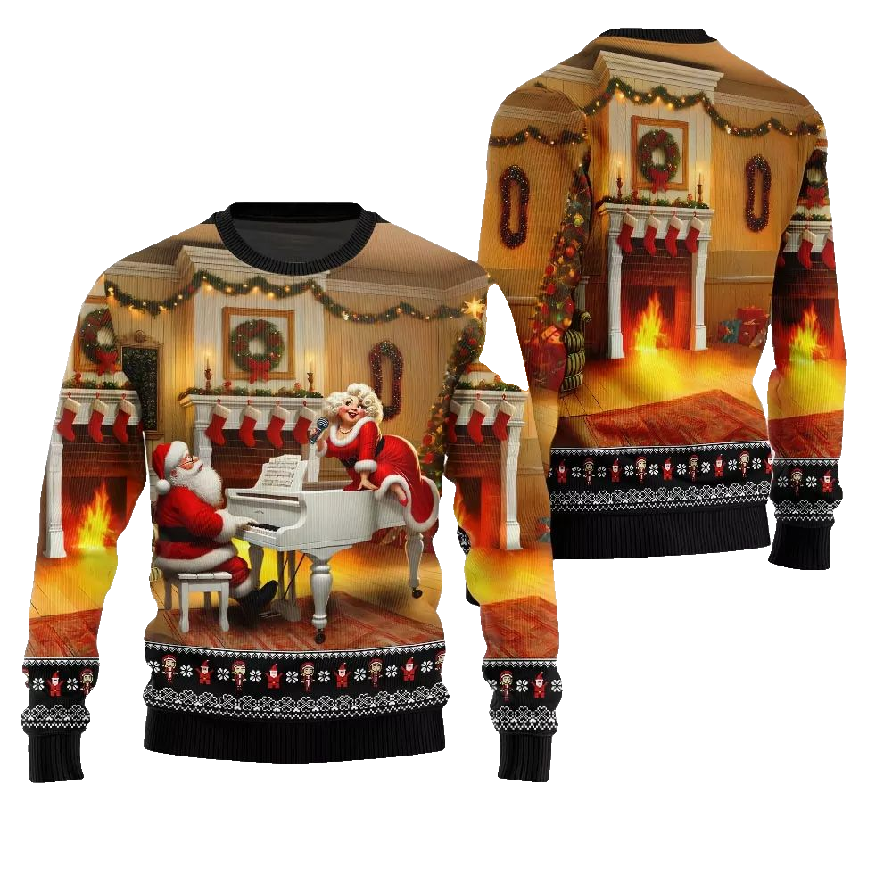 2026 Christmas Bold Piano Claus Ugly Christmas Sweater - Moonbestprint