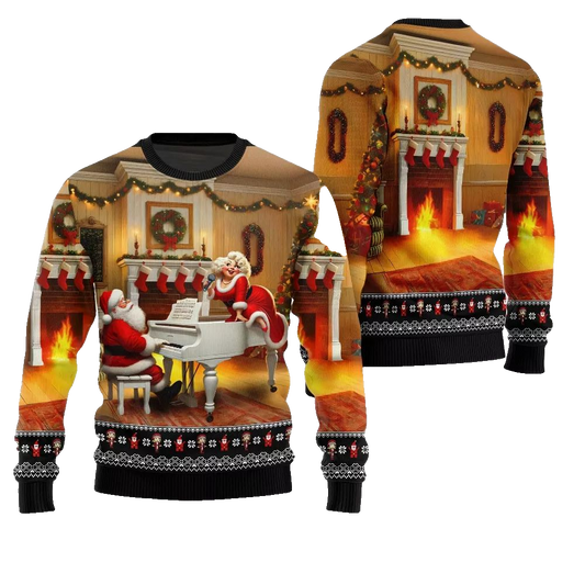 2026 Christmas Bold Piano Claus Ugly Christmas Sweater - Moonbestprint