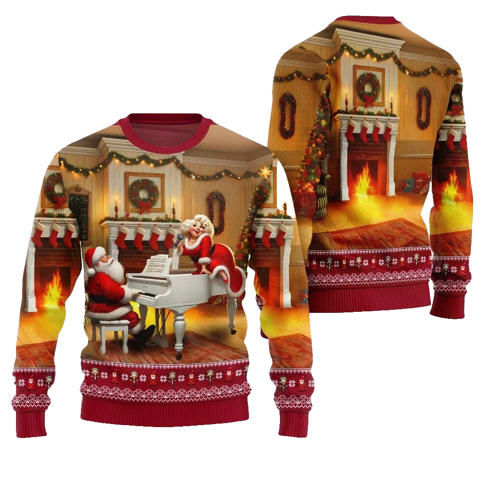 2026 Christmas Bold Piano Claus Ugly Christmas Sweater - Moonbestprint