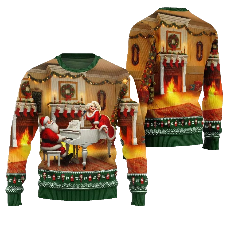 2026 Christmas Bold Piano Claus Ugly Christmas Sweater - Moonbestprint