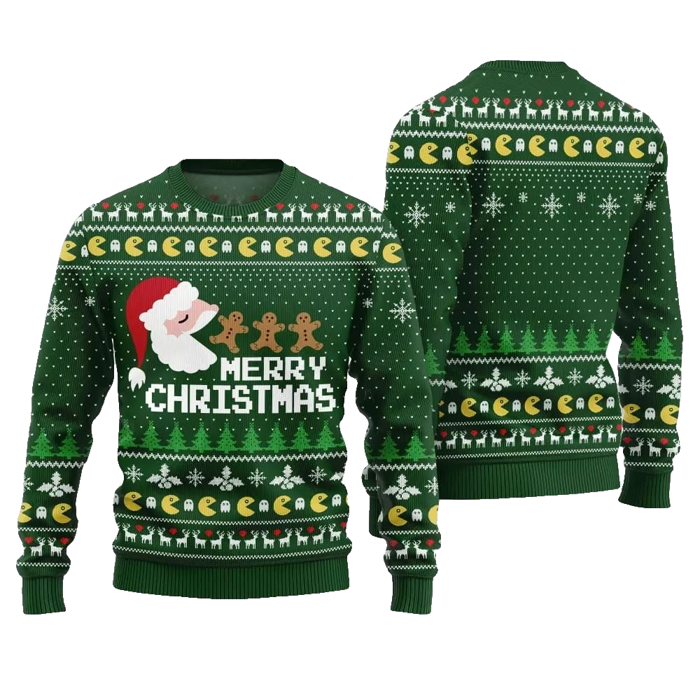 2026 Christmas Bold Pacman Santa Ghost Hunt Ugly Christmas Sweater - Moonbestprint