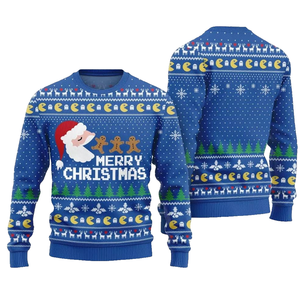 2026 Christmas Bold Pacman Santa Ghost Hunt Ugly Christmas Sweater - Moonbestprint