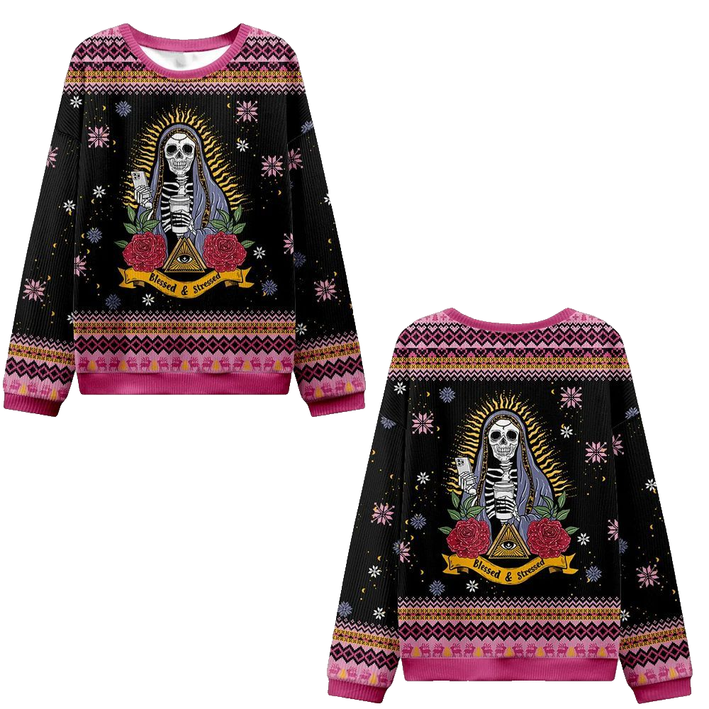 2026 Christmas Blessed And Stressed Ugly Christmas Sweater - Moonbestprint
