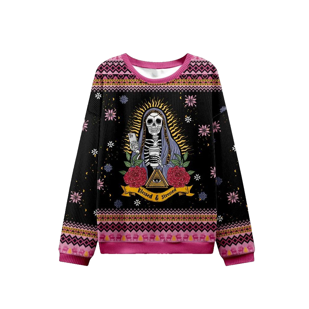2026 Christmas Blessed And Stressed Ugly Christmas Sweater - Moonbestprint