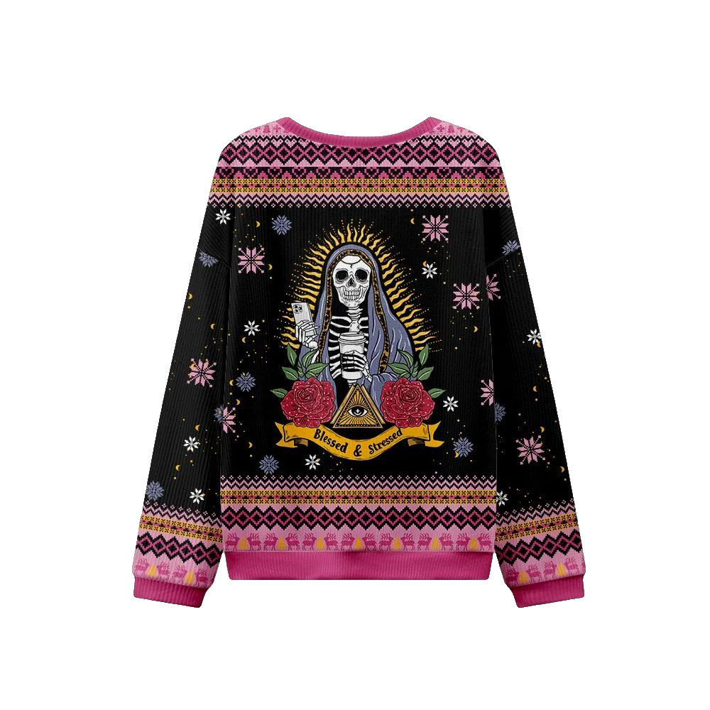 2026 Christmas Blessed And Stressed Ugly Christmas Sweater - Moonbestprint