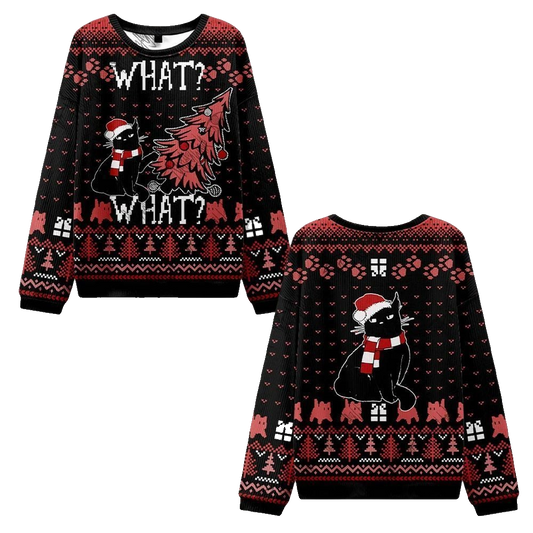 2026 Christmas Black Cat What What Ugly Christmas Sweater - Moonbestprint