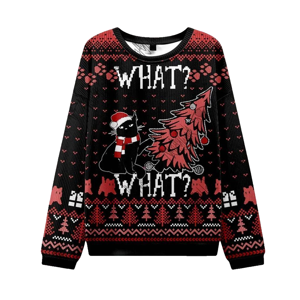 2026 Christmas Black Cat What What Ugly Christmas Sweater - Moonbestprint