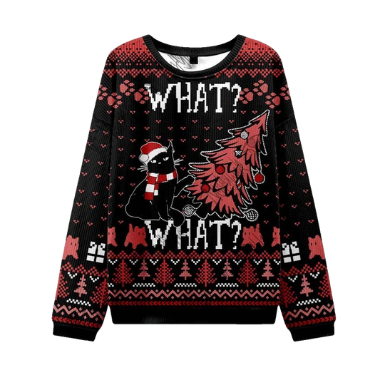 2026 Christmas Black Cat What What Ugly Christmas Sweater - Moonbestprint