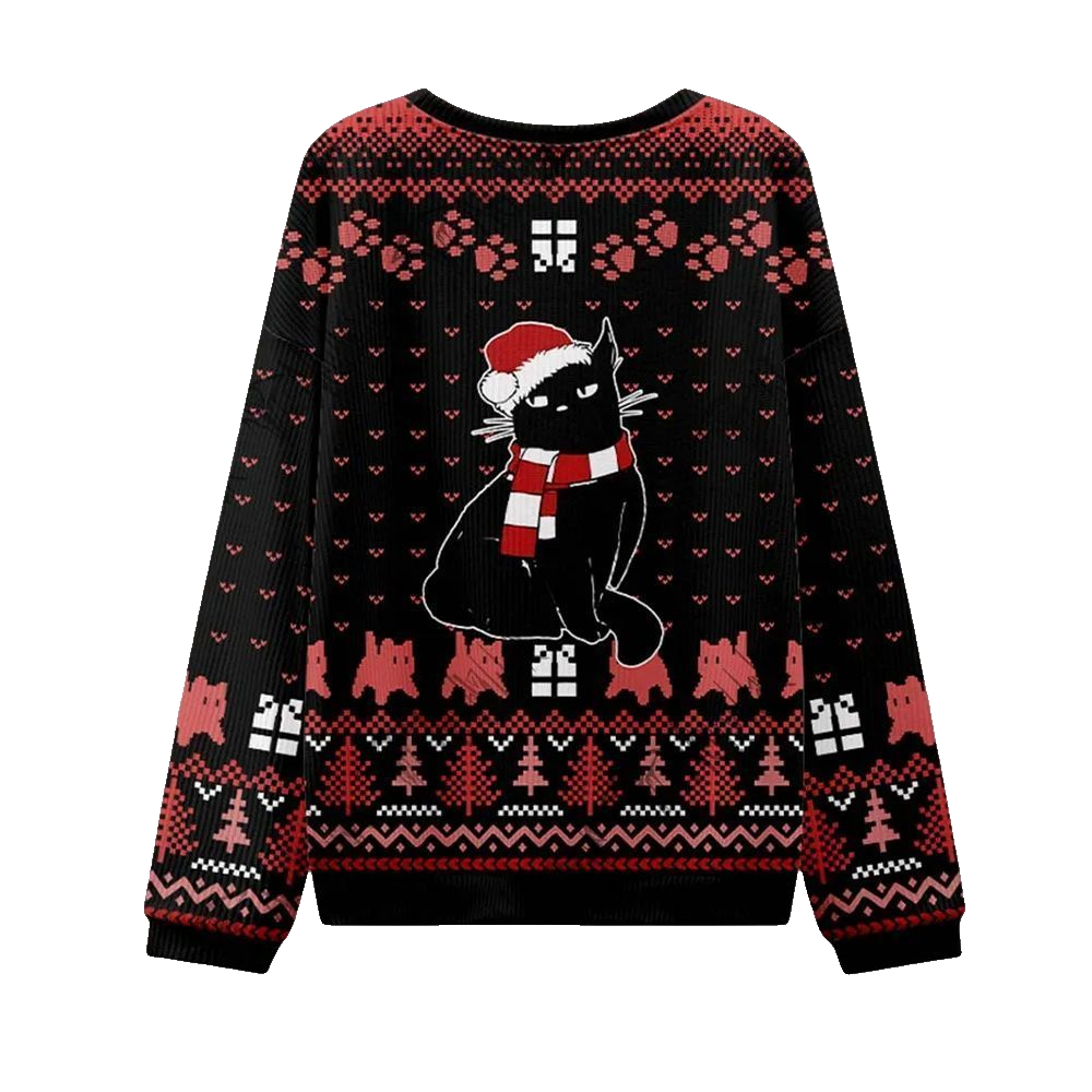 2026 Christmas Black Cat What What Ugly Christmas Sweater - Moonbestprint
