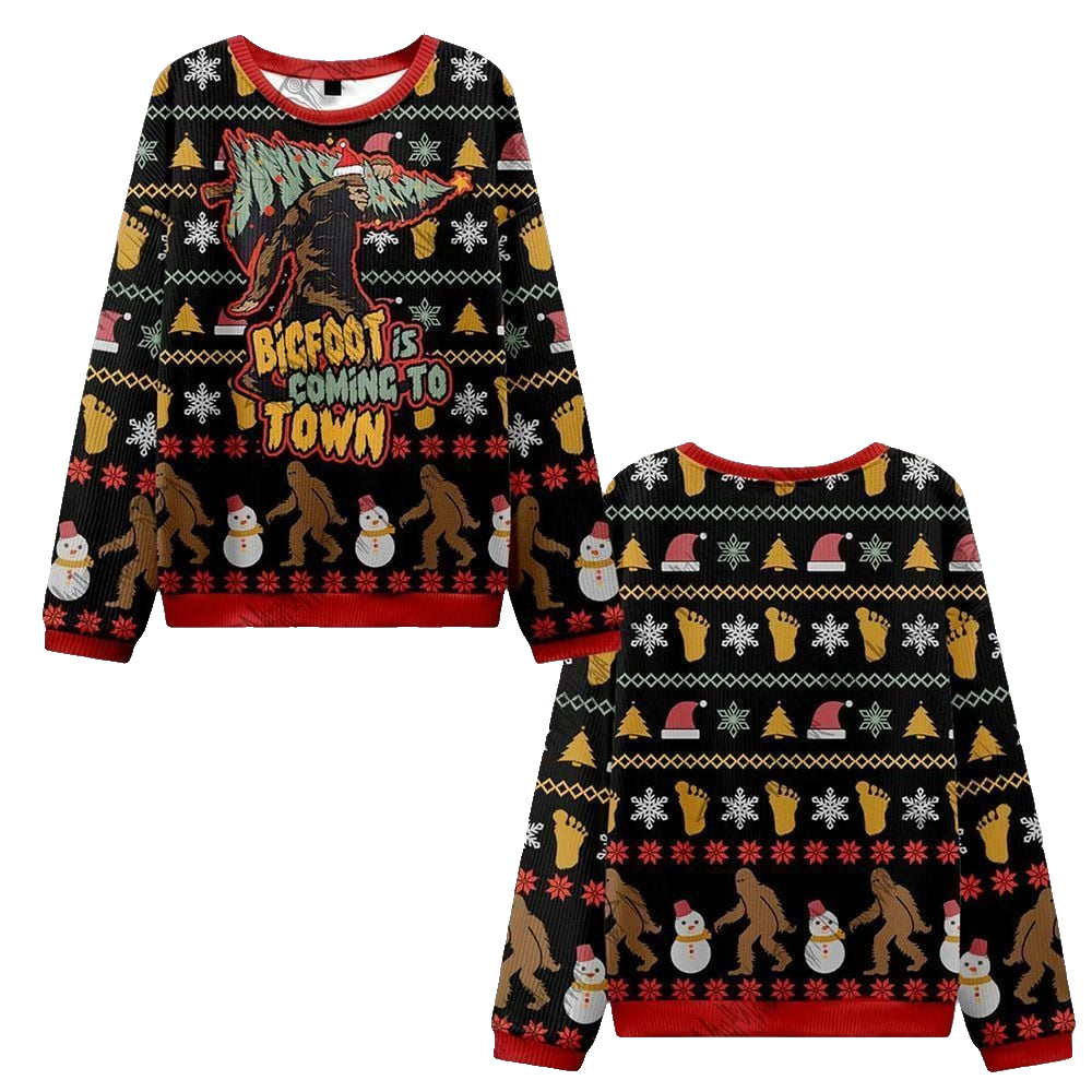 2026 Christmas Bigfoot is Coming to Town Ugly Christmas Sweater - Moonbestprint