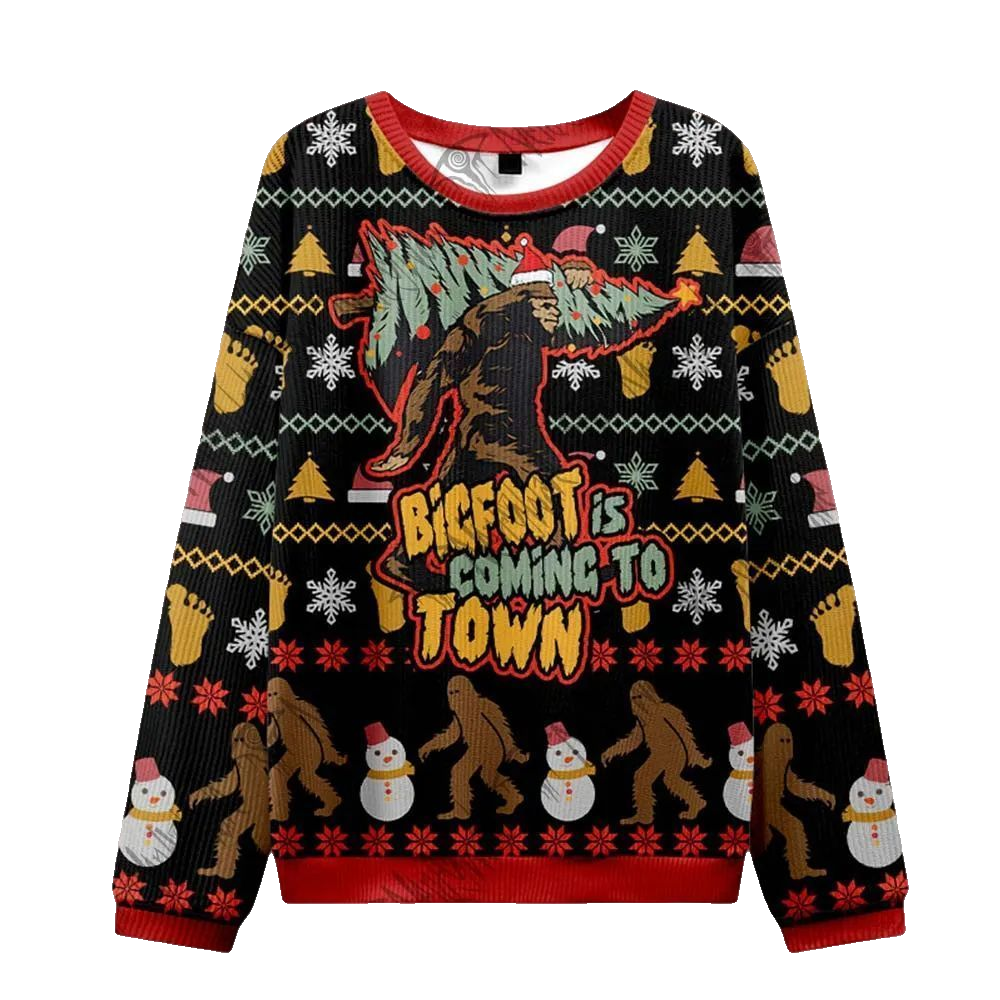 2026 Christmas Bigfoot is Coming to Town Ugly Christmas Sweater - Moonbestprint