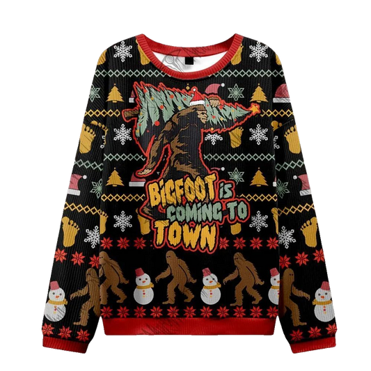 2026 Christmas Bigfoot is Coming to Town Ugly Christmas Sweater - Moonbestprint