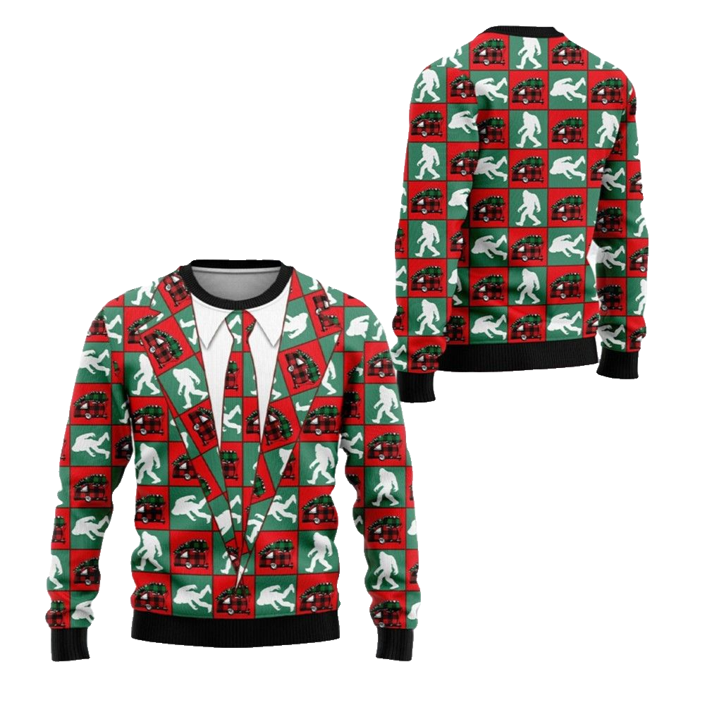 2026 Christmas Bigfoot Camping Christmas Ugly Christmas Sweater - Moonbestprint