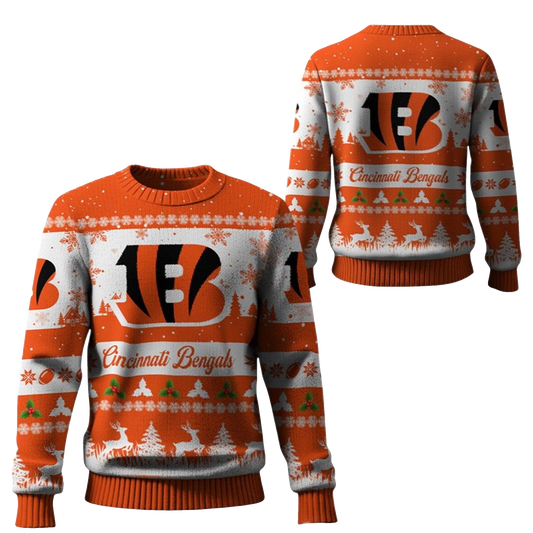 2025 Christmas Bengals Festive Reindeer Tree Ugly Sweater – Moonbestprint