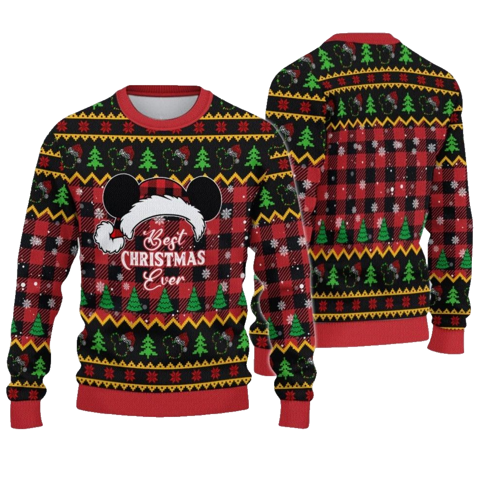 2026 Christmas Best Christmas Ever Cartoon Mouse Christmas Hat Ugly Sweatshirt - Moonbestprint