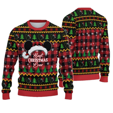 2026 Christmas Best Christmas Ever Cartoon Mouse Christmas Hat Ugly Sweatshirt - Moonbestprint