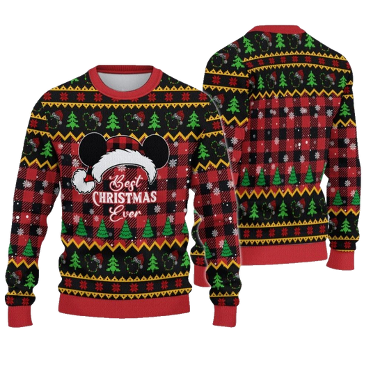 2026 Christmas Best Christmas Ever Cartoon Mouse Christmas Hat Ugly Sweatshirt - Moonbestprint
