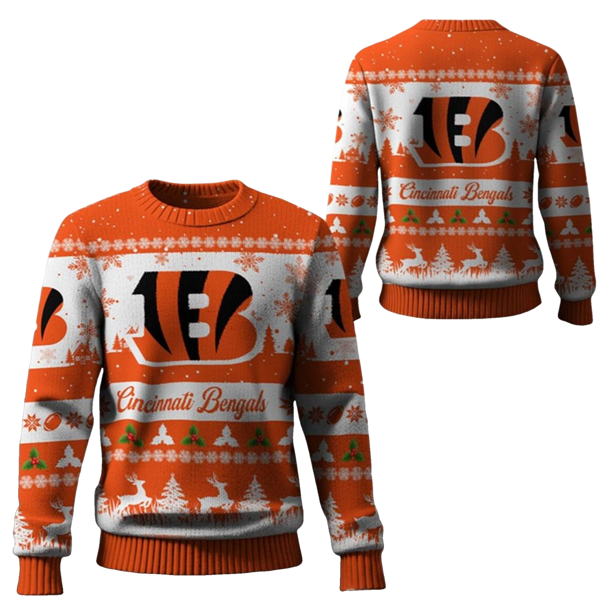 2026 Christmas Bengals Festive Reindeer Tree Ugly Sweater - Moonbestprint