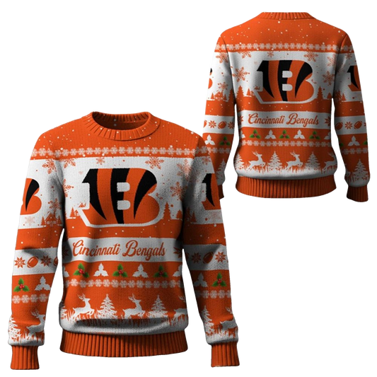2026 Christmas Bengals Festive Reindeer Tree Ugly Sweater - Moonbestprint