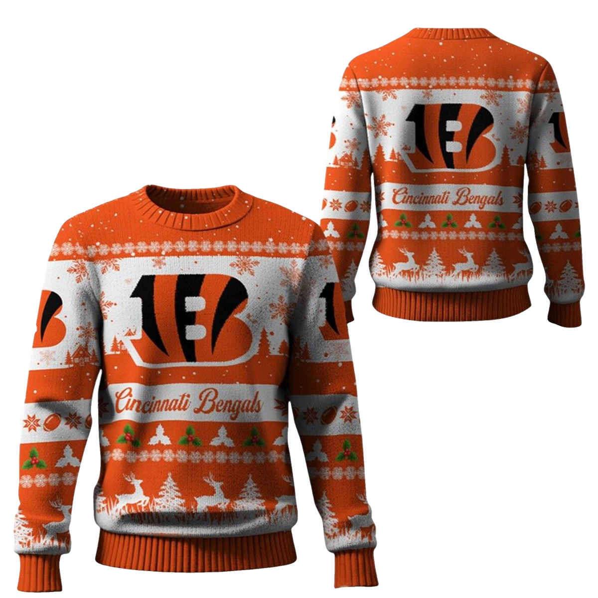 2026 Christmas Bengals Festive Reindeer Tree Ugly Sweater - Moonbestprint