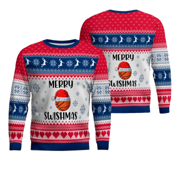 2026 Christmas Basketball Merry Swishmas Ugly Sweater - Moonbestprint