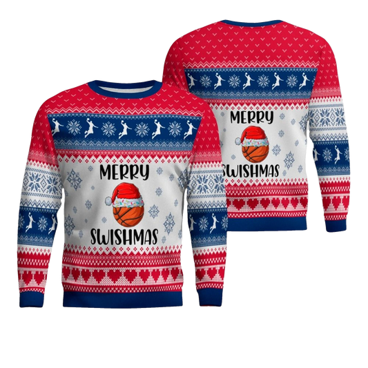 2026 Christmas Basketball Merry Swishmas Ugly Sweater - Moonbestprint