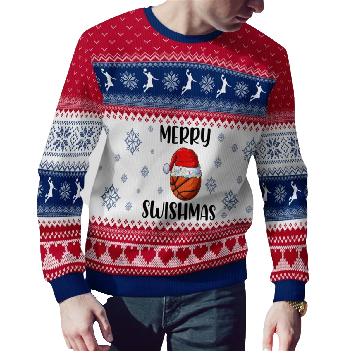 2026 Christmas Basketball Merry Swishmas Ugly Sweater - Moonbestprint