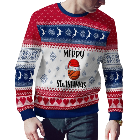 2026 Christmas Basketball Merry Swishmas Ugly Sweater - Moonbestprint