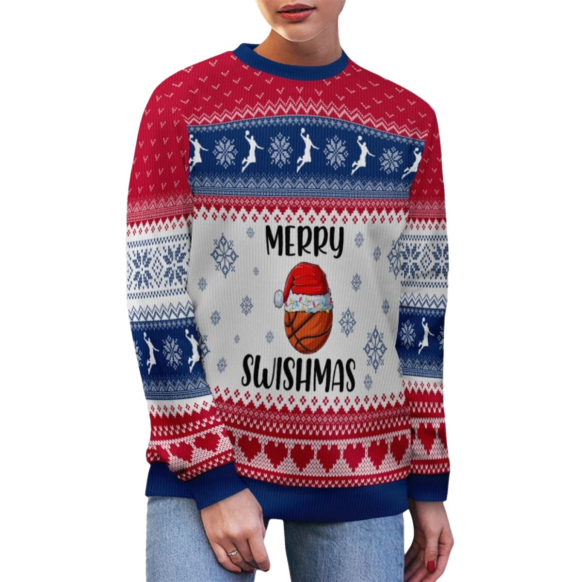 2026 Christmas Basketball Merry Swishmas Ugly Sweater - Moonbestprint