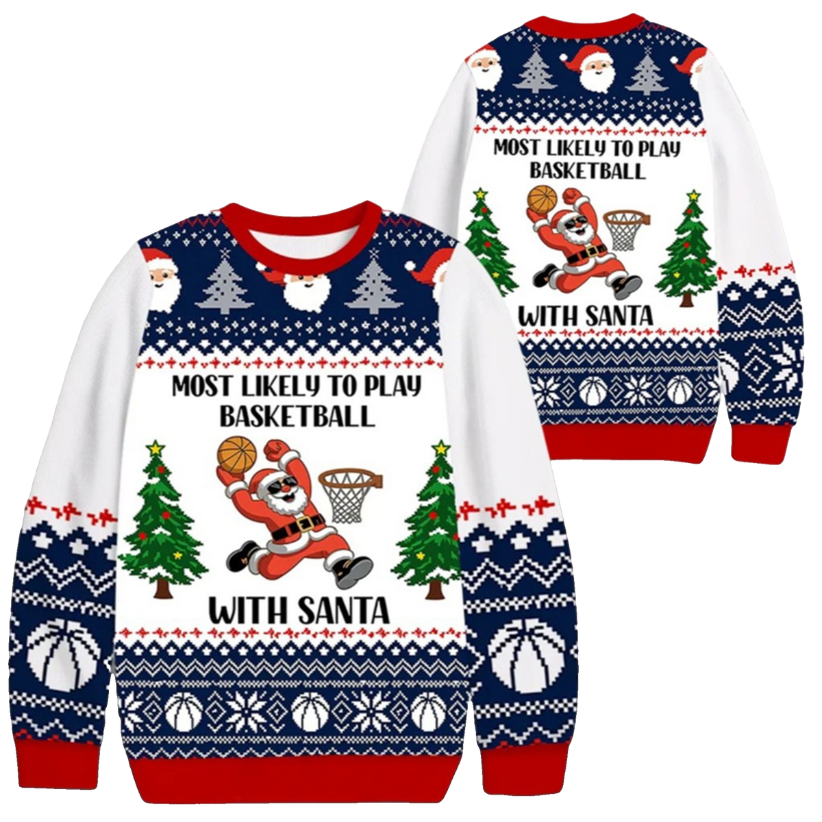 2026 Christmas Basketball With Santa Ugly Sweater - Moonbestprint