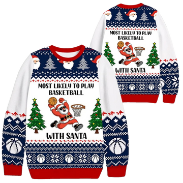 2026 Christmas Basketball With Santa Ugly Sweater - Moonbestprint