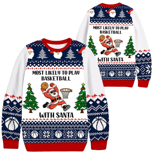 2026 Christmas Basketball With Santa Ugly Sweater - Moonbestprint
