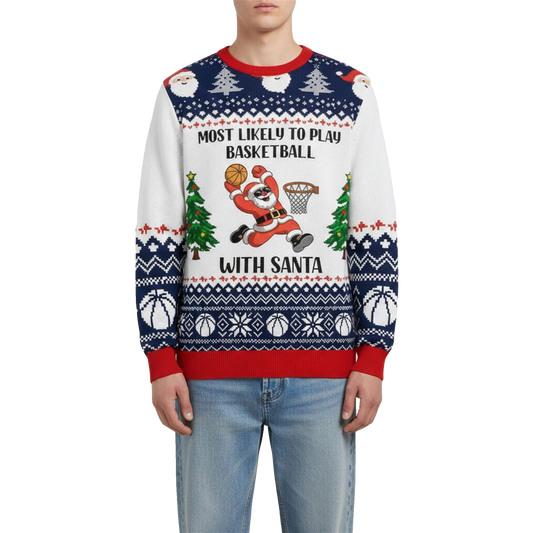 2026 Christmas Basketball With Santa Ugly Sweater - Moonbestprint