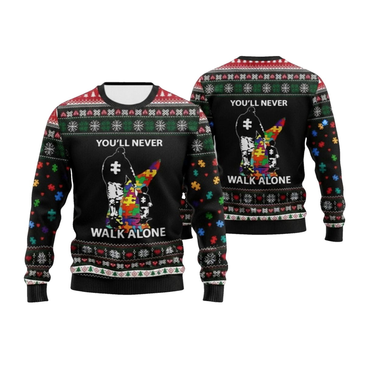 2026 Christmas Autism You'll Never Walk Alone Ugly Sweater - Moonbestprint