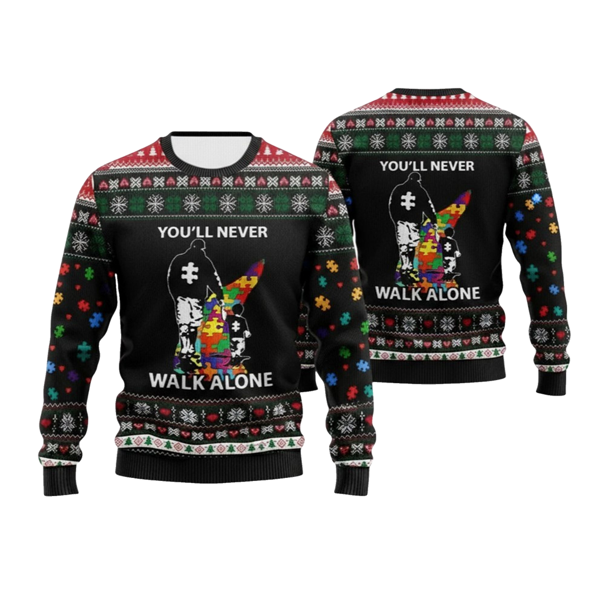 2026 Christmas Autism You'll Never Walk Alone Ugly Sweater - Moonbestprint