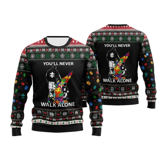 2026 Christmas Autism You'll Never Walk Alone Ugly Sweater - Moonbestprint