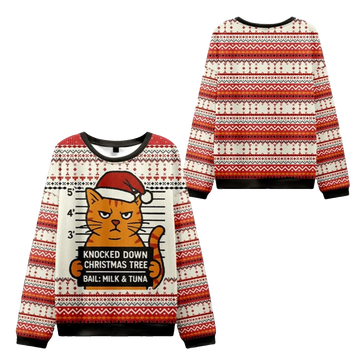2026 Christmas Arrested Cat Christmas Tree Ugly Sweater - Moonbestprint