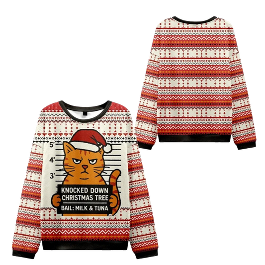 2026 Christmas Arrested Cat Christmas Tree Ugly Sweater - Moonbestprint