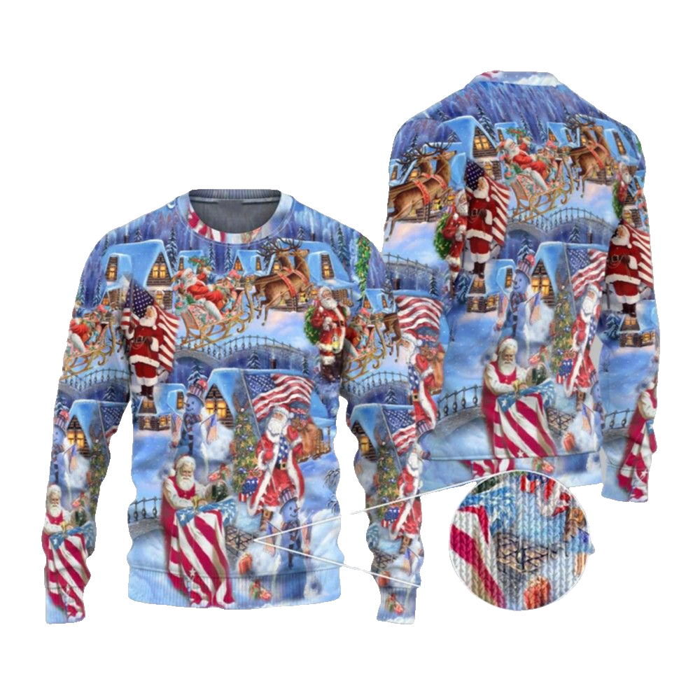 2026 Christmas America Christmas Patriotic Santa Claus Ugly Christmas Sweater - Moonbestprint