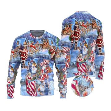 2026 Christmas America Christmas Patriotic Santa Claus Ugly Christmas Sweater - Moonbestprint