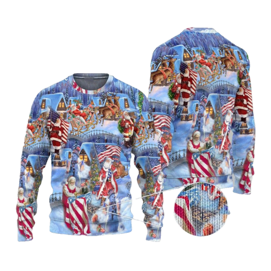 2026 Christmas America Christmas Patriotic Santa Claus Ugly Christmas Sweater - Moonbestprint