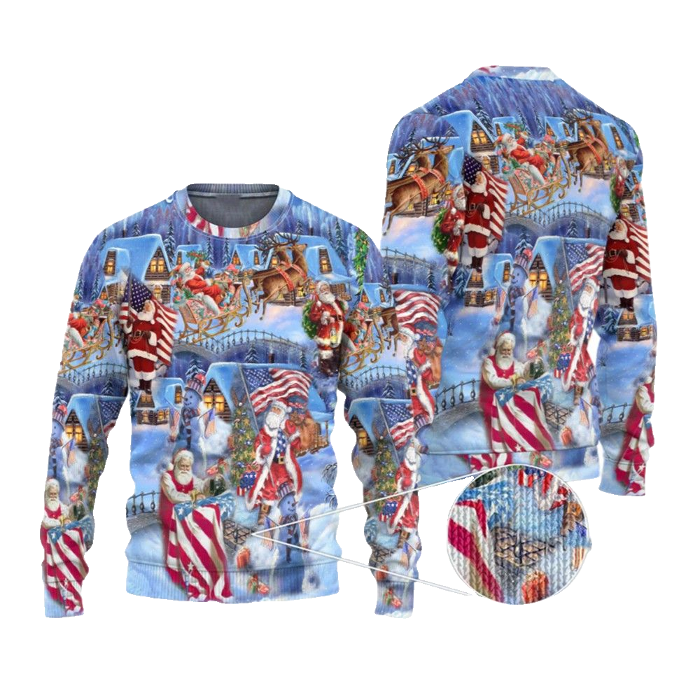2026 Christmas America Christmas Patriotic Santa Claus Ugly Christmas Sweater - Moonbestprint