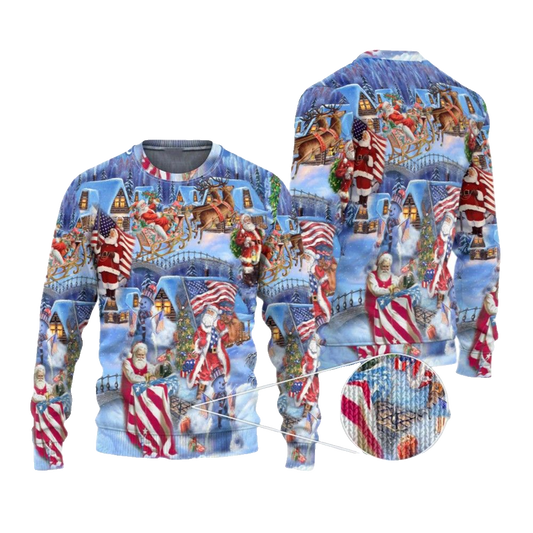 2026 Christmas America Christmas Patriotic Santa Claus Ugly Christmas Sweater - Moonbestprint